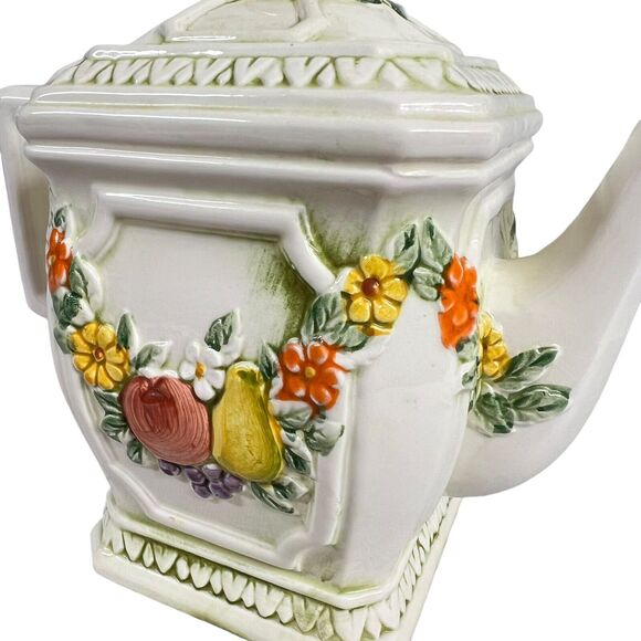 Vintage Lefton Teapot 6755 Fruit Floral Garland Garden Orchard Cottage - Picture 6 of 12